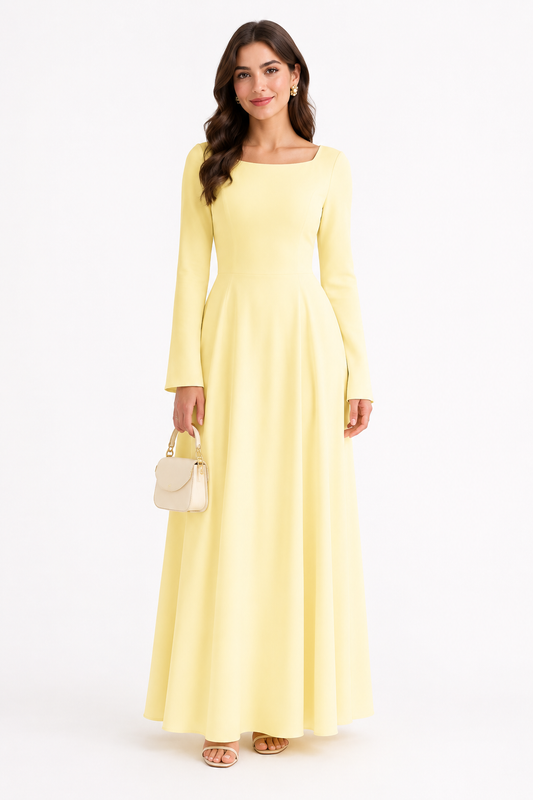 Butter Yellow Long Sleeve Maxi Dress