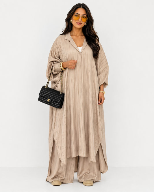 Beige Striped Co-Ord Set