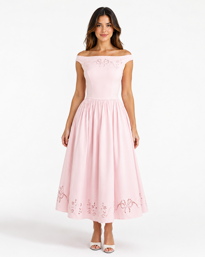 Blush Pink Off-Shoulder Midi Dress